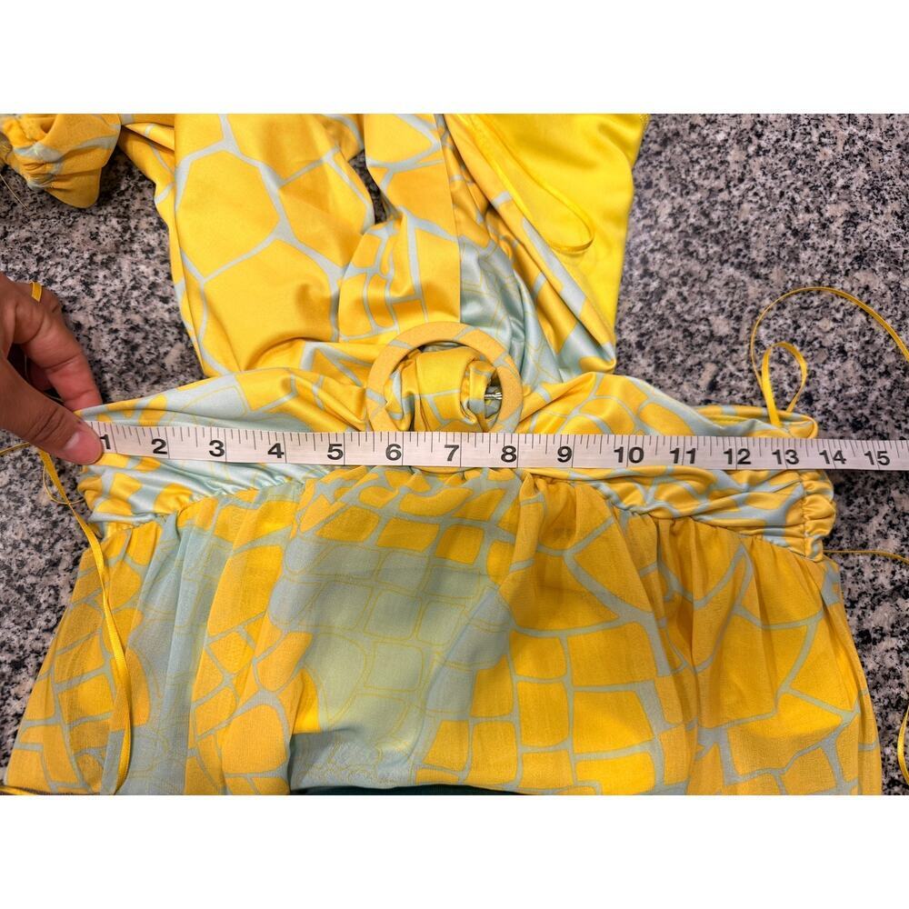 Rhythm Boutique Cutout Plunge Maxi Dress Small Yellow Boho Resort High Slit - Picture 8 of 12
